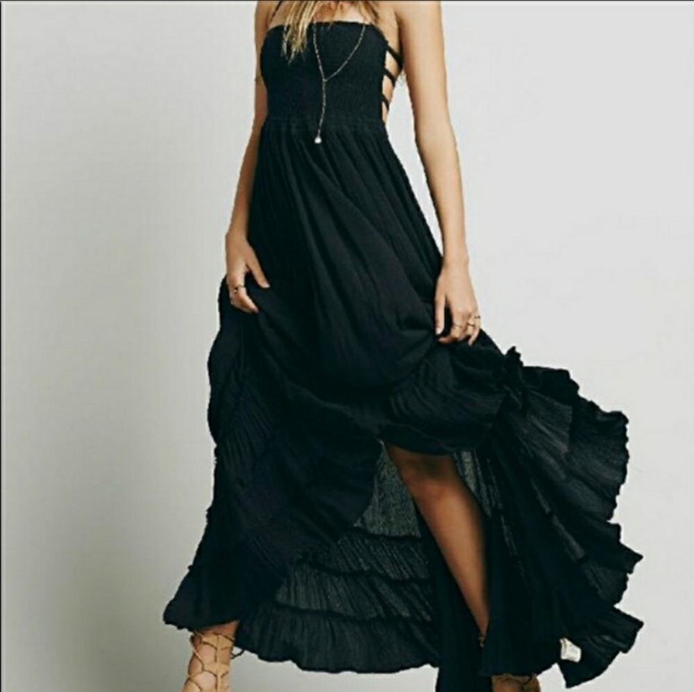 Black Extratropical Boho Ruffle Dress